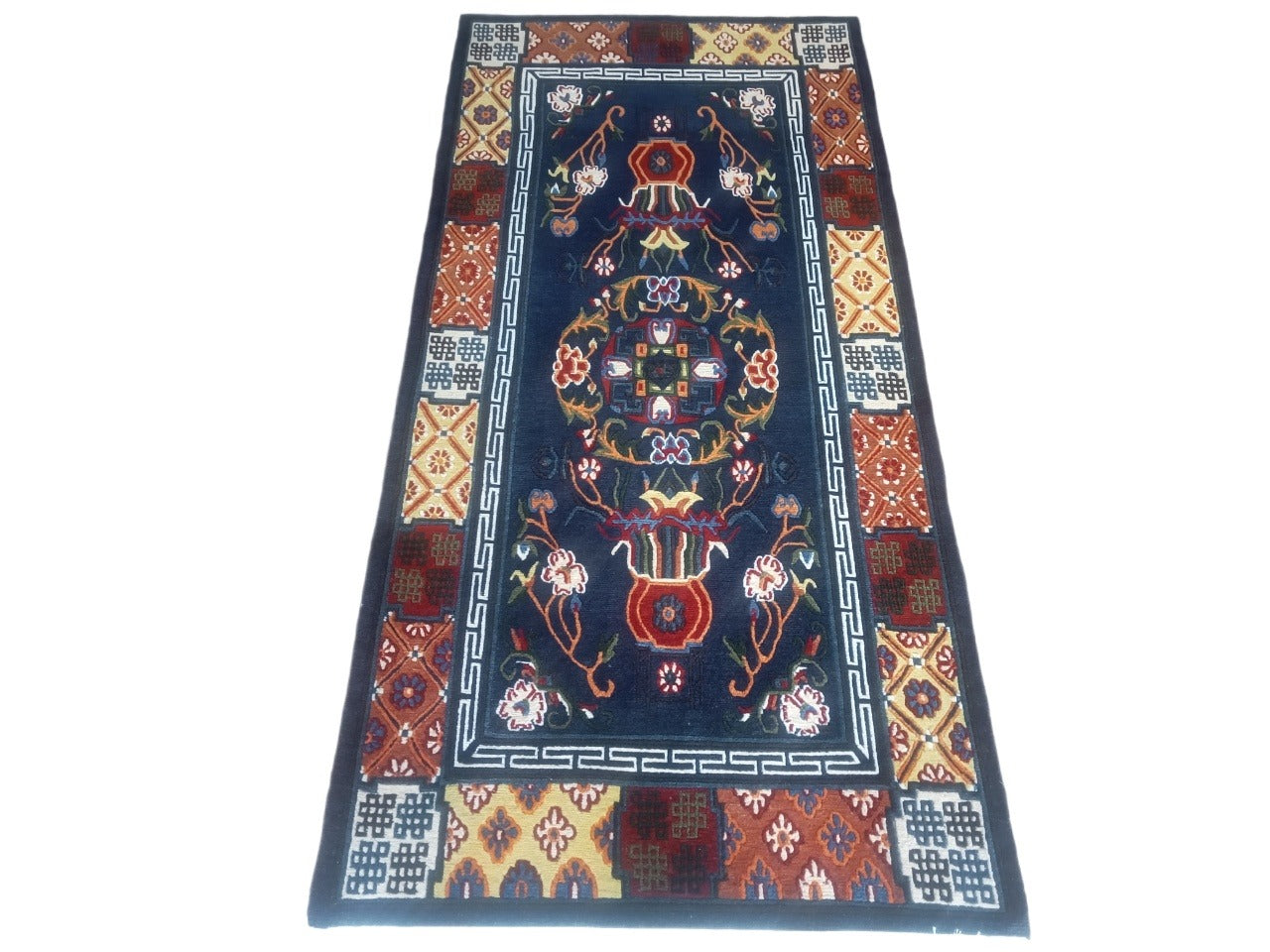Handcrafted Tibetan-Style Wool Rug – Traditional Floral & Geometric Motifs