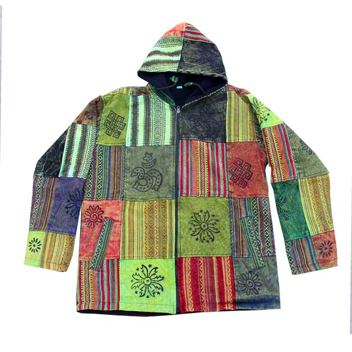 Handmade Gheri Patchwork Hoodie Jacket – Unisex Boho Style